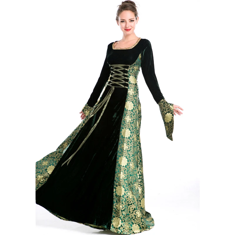Halloween Medieval Queen Cosplay Costume Dress Renaissance Lace Up Vintage Gothic Women Witch Dresses Retro Gown |