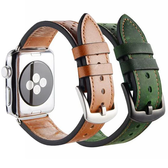 hot selling Genuine Leather loop for Apple watch band 42mm 38mm 40mm 44mm Iwatch silicone strap series 4/3/2/1 | Наручные часы
