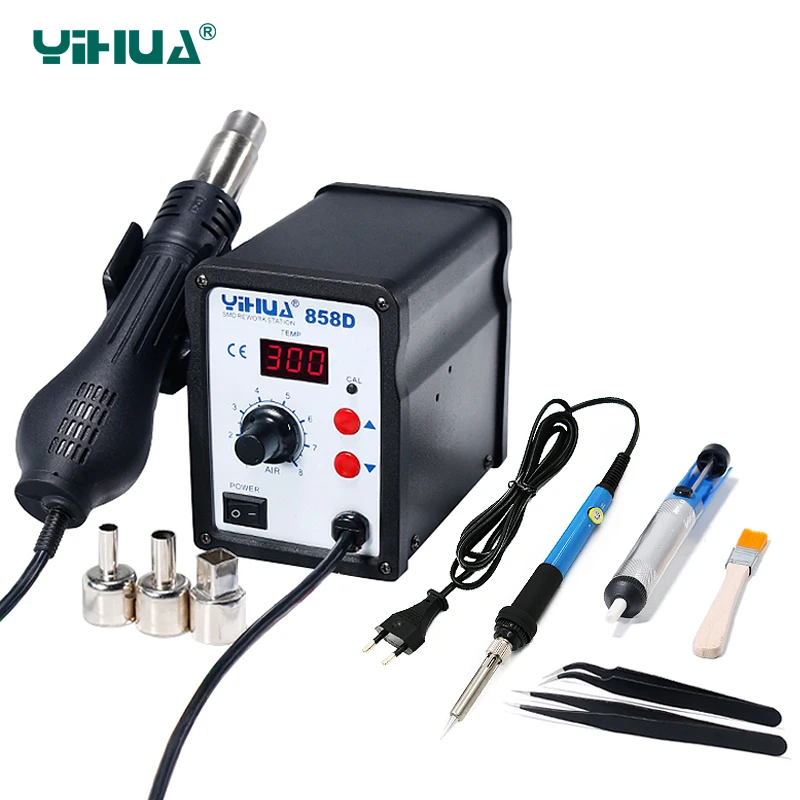 Паяльная станция YIHUA 858D с цифровым дисплеем BGA SMD наладочная набор для сварки и