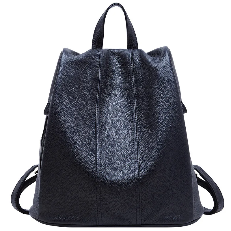 New Genuine Leather School Backpack For Women,Fashion Travel Shoulder Bag Female Casual Sac A Dos Purse Bagpack mochila - Цвет: black