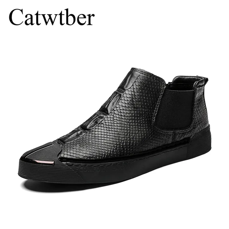 Catwtber кожа Мужские ботинки осень-зима ботильоны модная обувь Обувь На Шнуровке