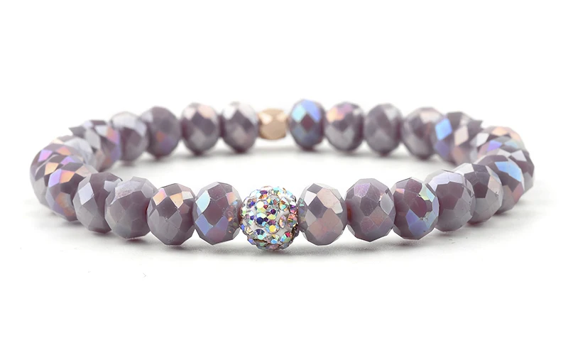 BOJIU Trendy Faceted Crystal Strand Bracelet For Women Cute Pink Purple Gray Black Crystal Bead Bracelet Hot Lady Jewelry BC276