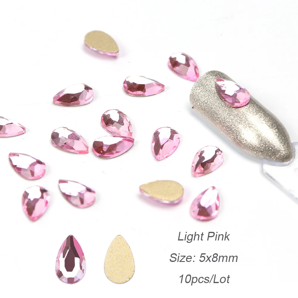Light Pink 10 шт. Кристаллы Стразы для ногтей 3D страз жир капли воды камни AB дизайн ногтей украшения аксессуары для ногтей алмазный Маникюр BEA41 - Цвет: Light Pink
