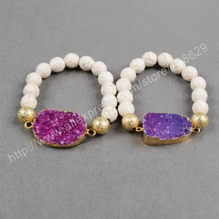 BOROSA 5 шт./лот золотой цвет горячий розовый кристалл Друза &amp 10 мм Белый Howlite синий