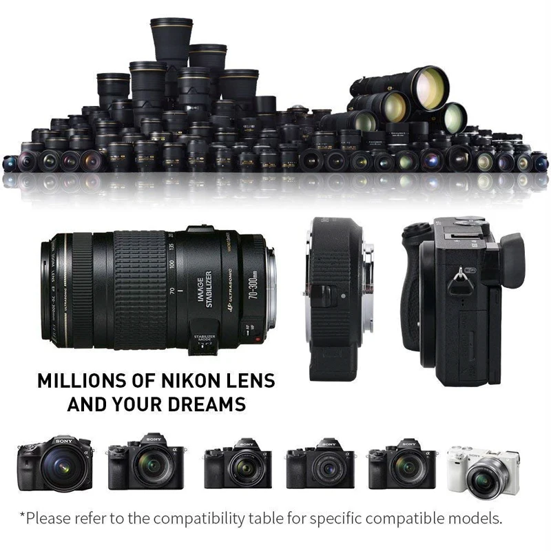 Электронный адаптер для объектива Commlite Nikon F Sony E Mount A9 A6300 A6500 A7RIII A7RII|Адаптеры
