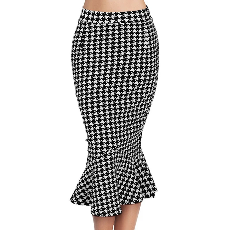 Zangcl Для женщин летние Винтаж Юбки для Хаундстут эластичный тонкий Трубы юбка Bodycon