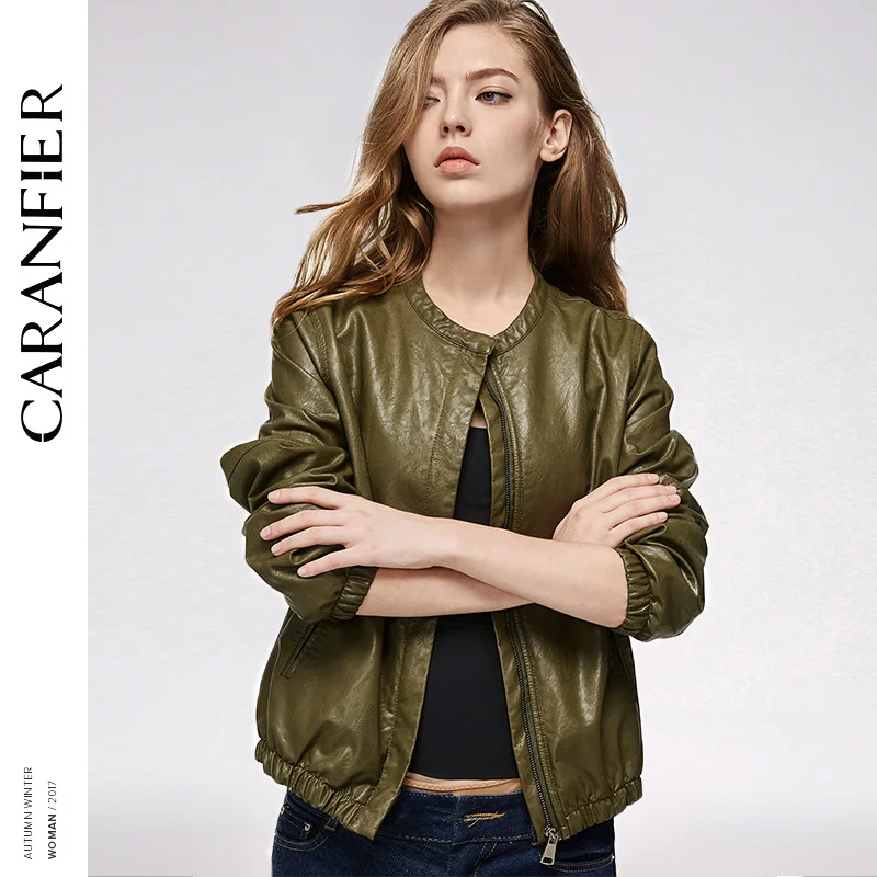 CARANFIER кожаная куртка Женская бейсбольная Локомотив из полиуретана пальто Мода 2017