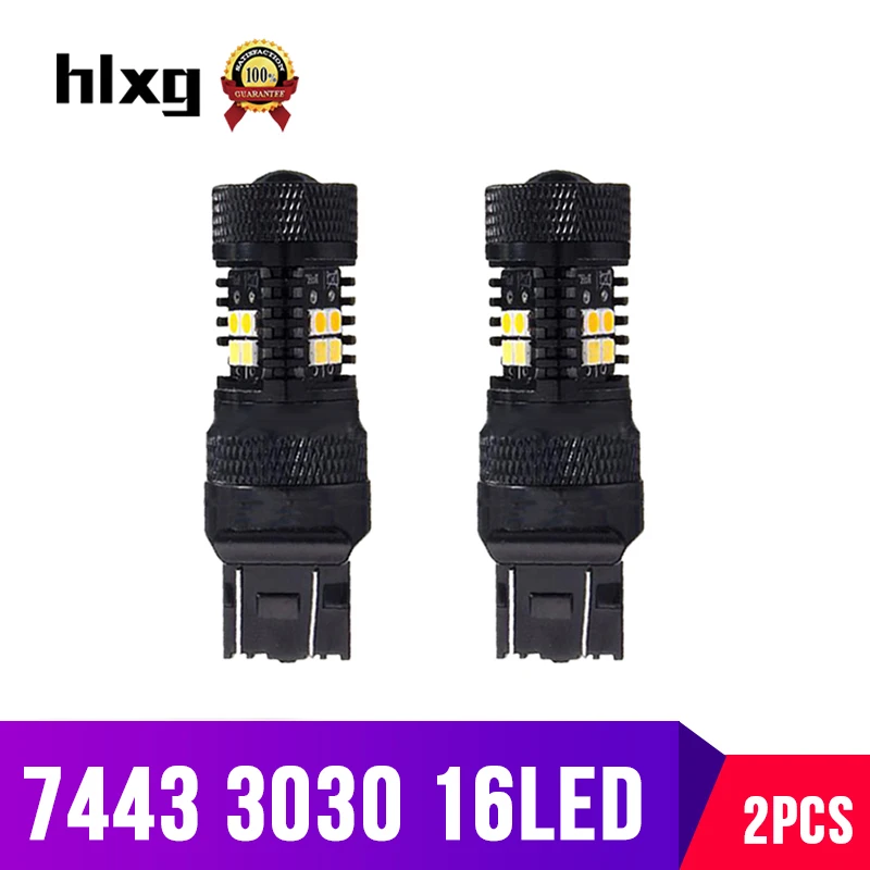 HLXG 2 шт. 7443 7444NA W21W T20 светодиодный Белый Янтарь двойной Цвет горки Поворотная