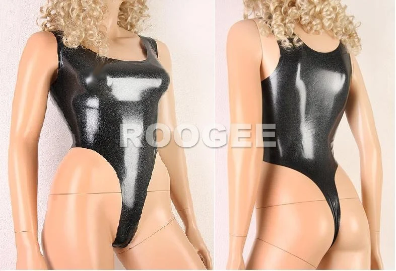 Latex bodysuit in metallic black no zipper