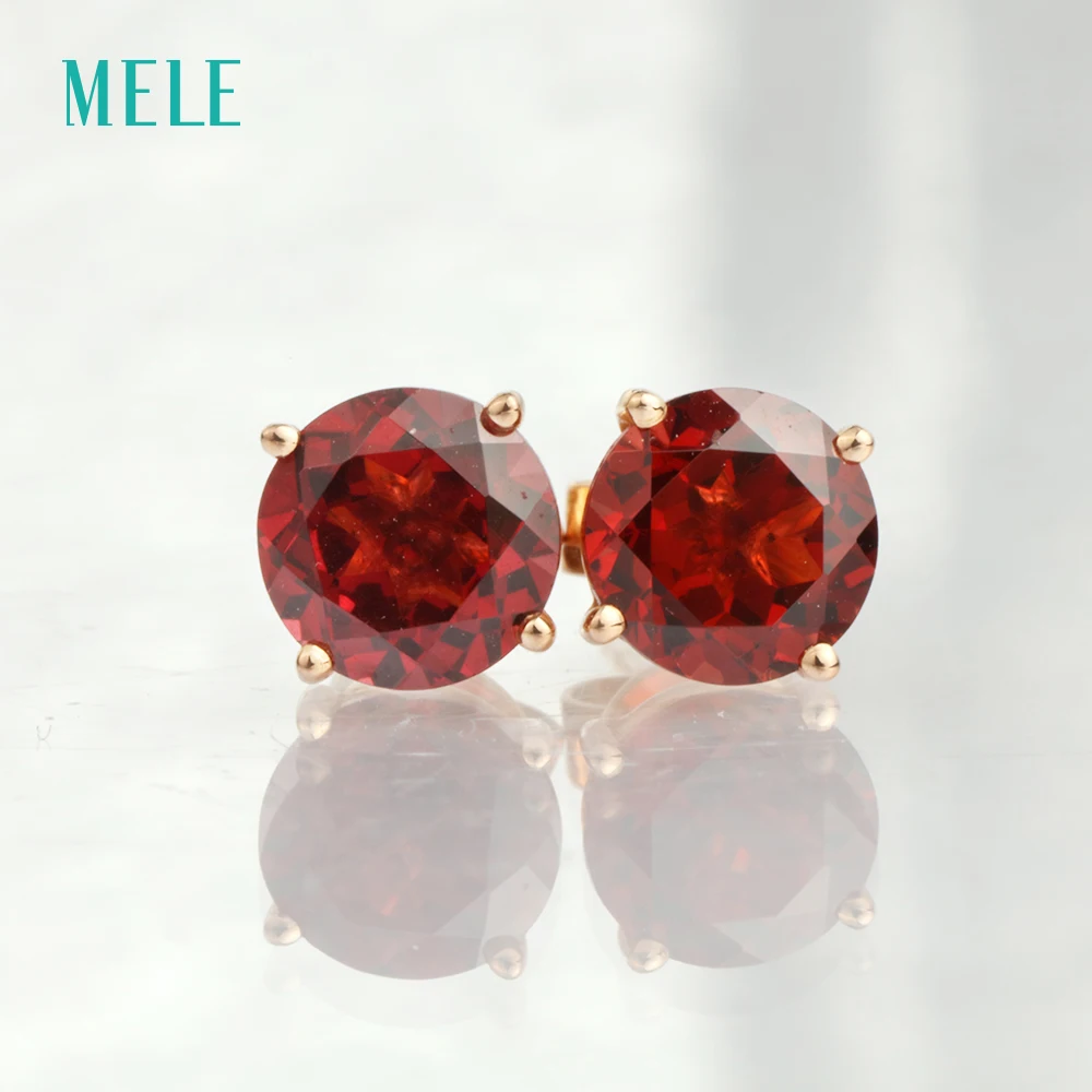 Natural Mozambique garnet rose gold earring round 6mm*6mm real 18k romantic and beautiful exquisite | Украшения и аксессуары