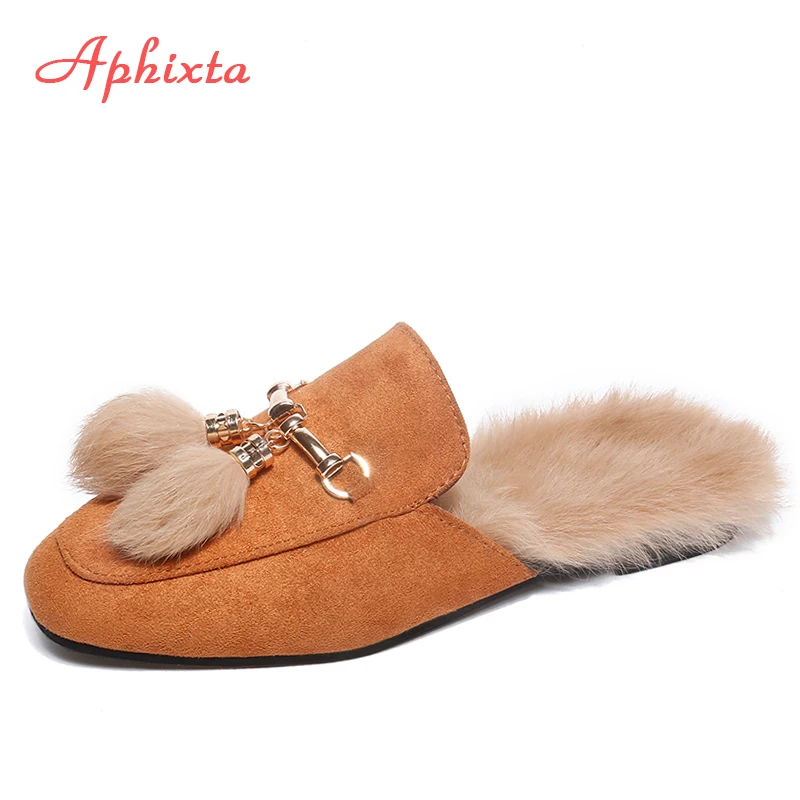 Женские меховые тапочки Aphixta с натуральным мехом модные теплые зимние из