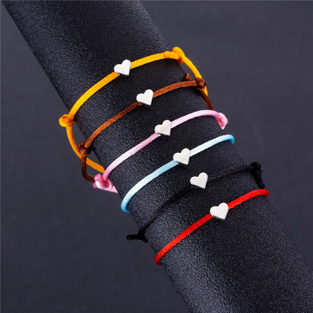 Простой серебристый цвет сердечко очаровательная нить браслет для женщин и