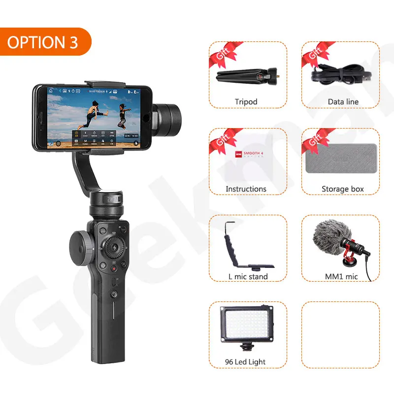 ZHIYUN Smooth 4 Q2 смартфон ручной 3 оси Gimbal стабилизатор Экшн камера Steadicam для телефона Gopro SJCAM pk DJI OSMO Карманный - Цвет: Option 4