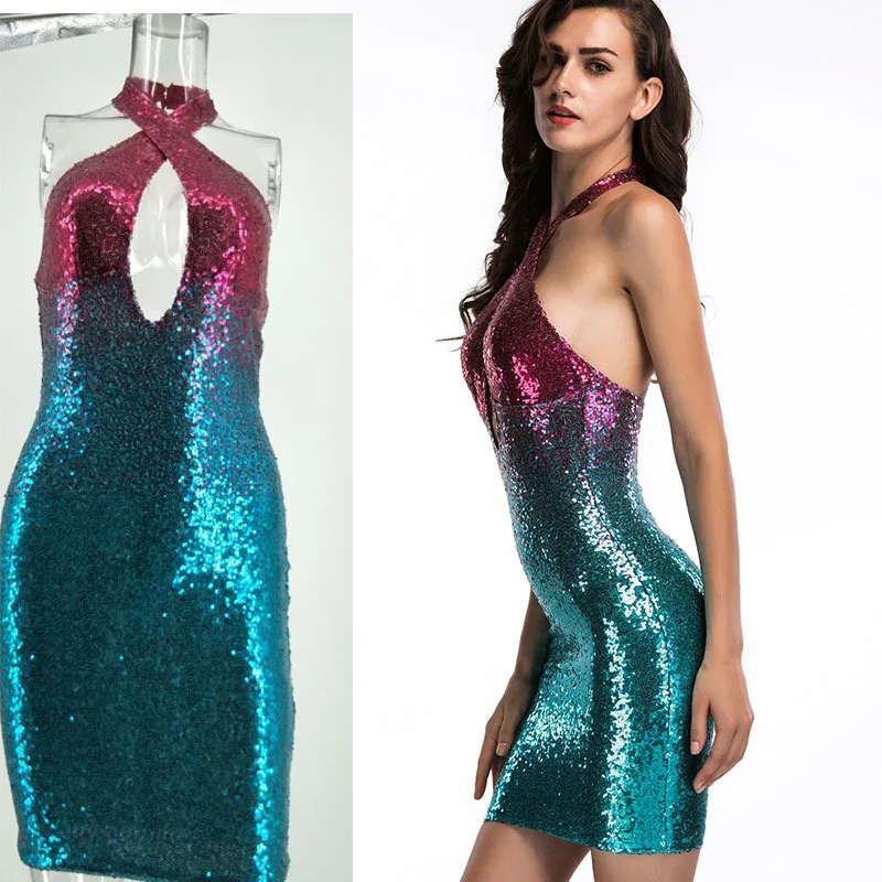 MUXU сексуальное Клубное короткое Радужное платье с блестками vestidos облегающее