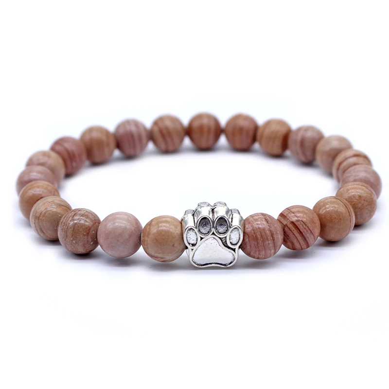 Серый и красный полосатый браслет с натуральными камнями Mala Beads медвежонок кошек