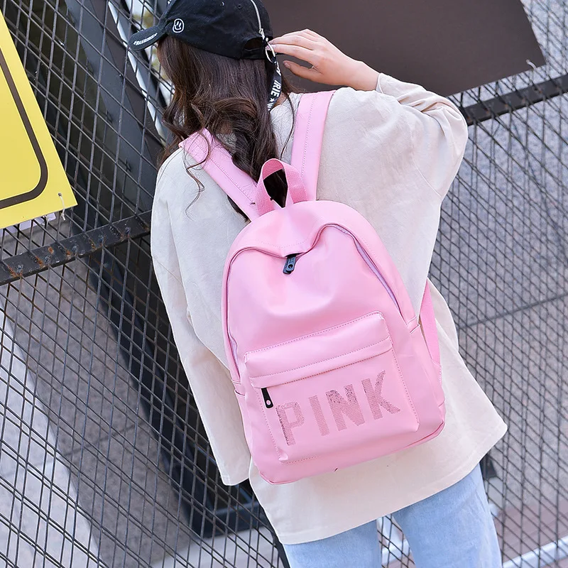 Качественный женский кожаный рюкзак с розовыми буквами; Bolsas Mochila Feminina; Большой Школьный рюкзак для девочек; дорожная сумка; школьный рюкзак; Черный Рюкзак