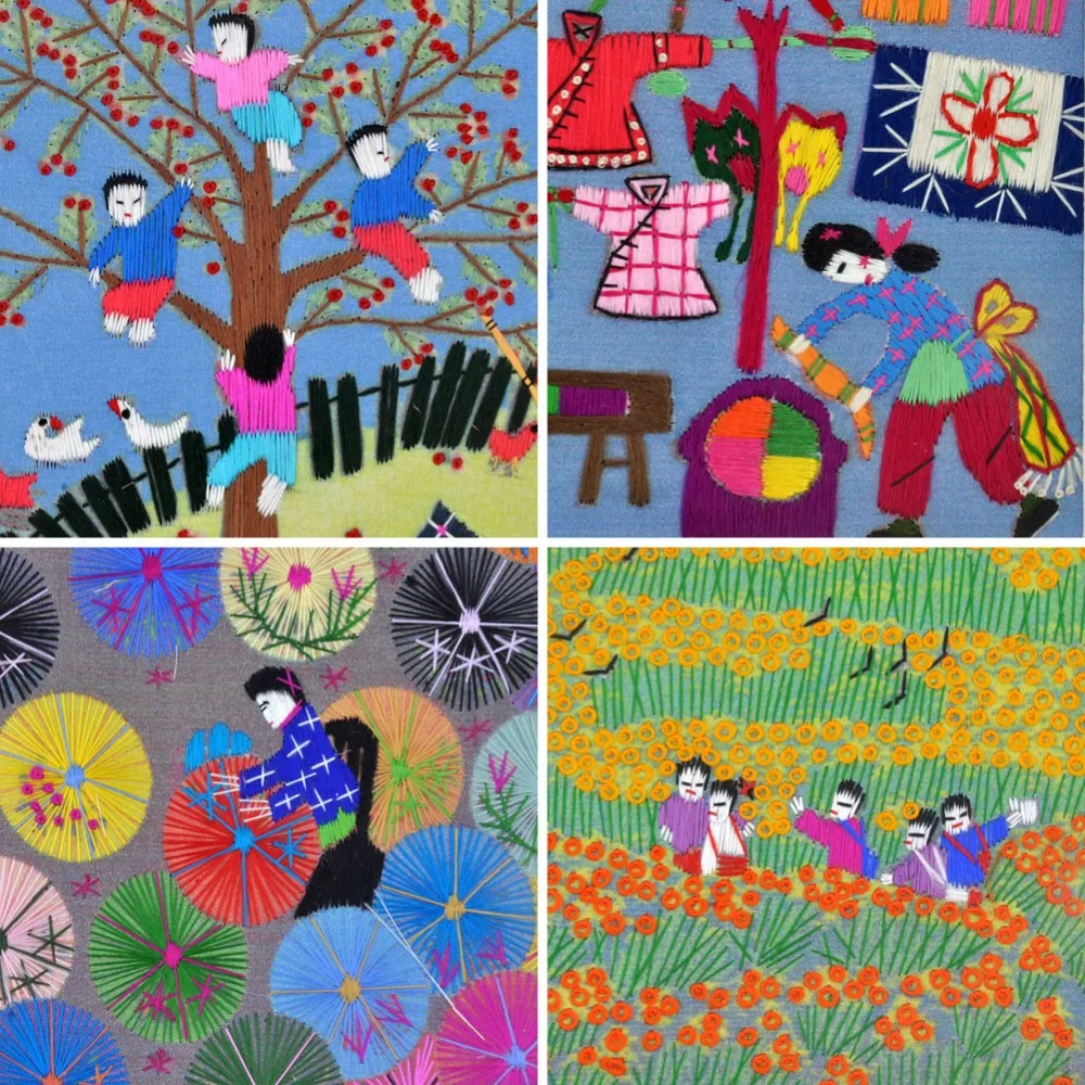 

100% Handmade Embroidery Chinese Rural Theme with Antique Gold Wrap Angle for Home Decoration Special Gift