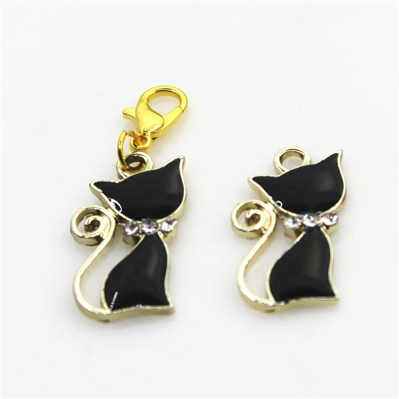 

New 50pcs/lot Black cat charm enamel dangle charms DIY bracelets Pendant jewelry accessories lobster clasp hanging charm