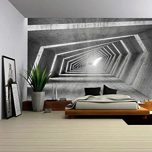 Large 3D Wall Stickers Empty Bent Concrete Corridor Wallpaper Vinyl Art Wall Mural Floor Decals Creative Design for Home Deco