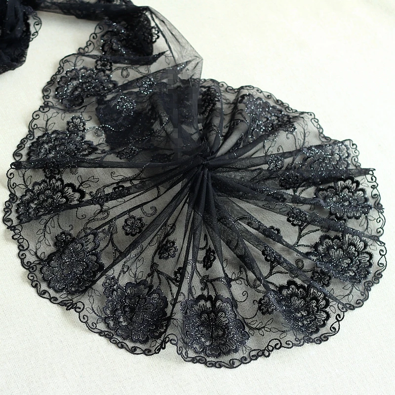 

2Yards Black+silver Embroidered Flower Lace Trim High Quality Lace Fabric DIY Craft&Sewing Dress Clothing Accessories