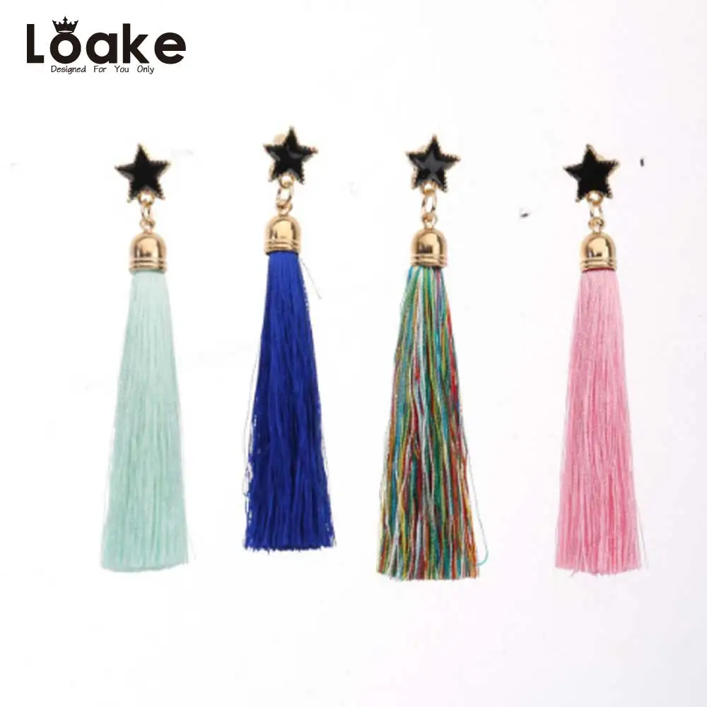 Loake The new cloth art handmade earrings Contracted pentagram long tassel Small and pure fresh temperament earring | Украшения и