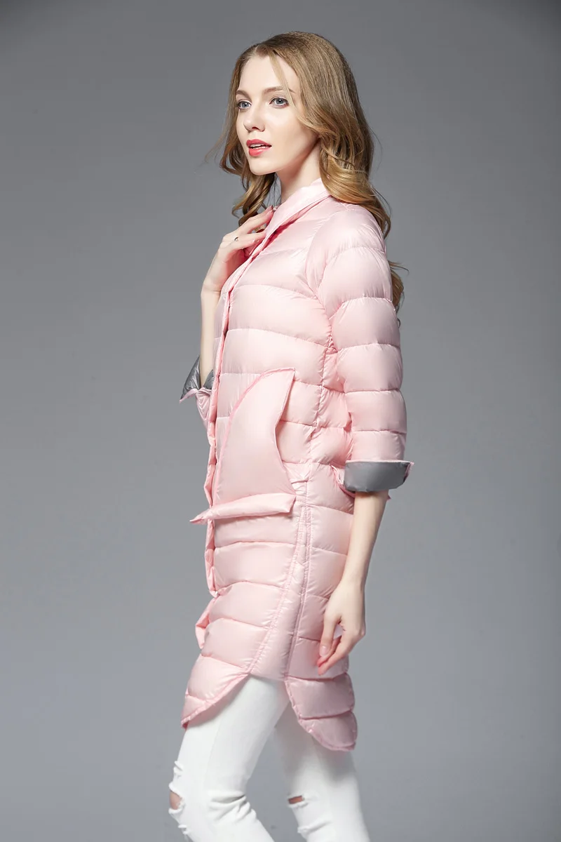 Женская модная весенняя парка средней длины куртка пуховик на утином пуху ультра