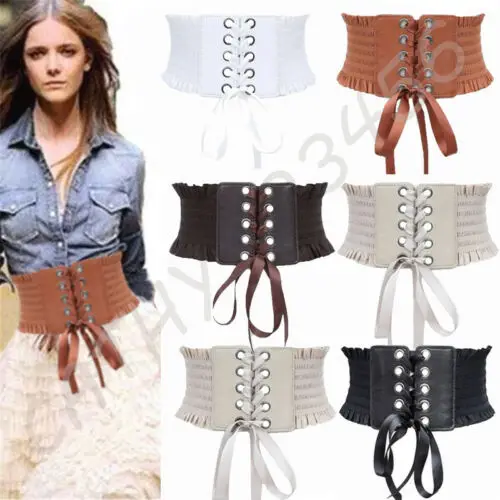 

New Women Ladies Vintage Wide Belt Faux Leather Dress Jeans Waistband Waist Belt Cummerbunds