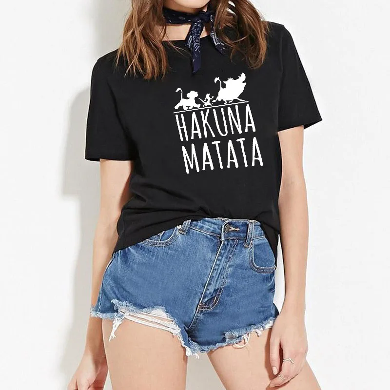 LUSLOS размера плюс футболка Hakuna Matata Король Лев футболка Женские футболки Повседневная белая черная уличная одежда Топ тройники футболка женска