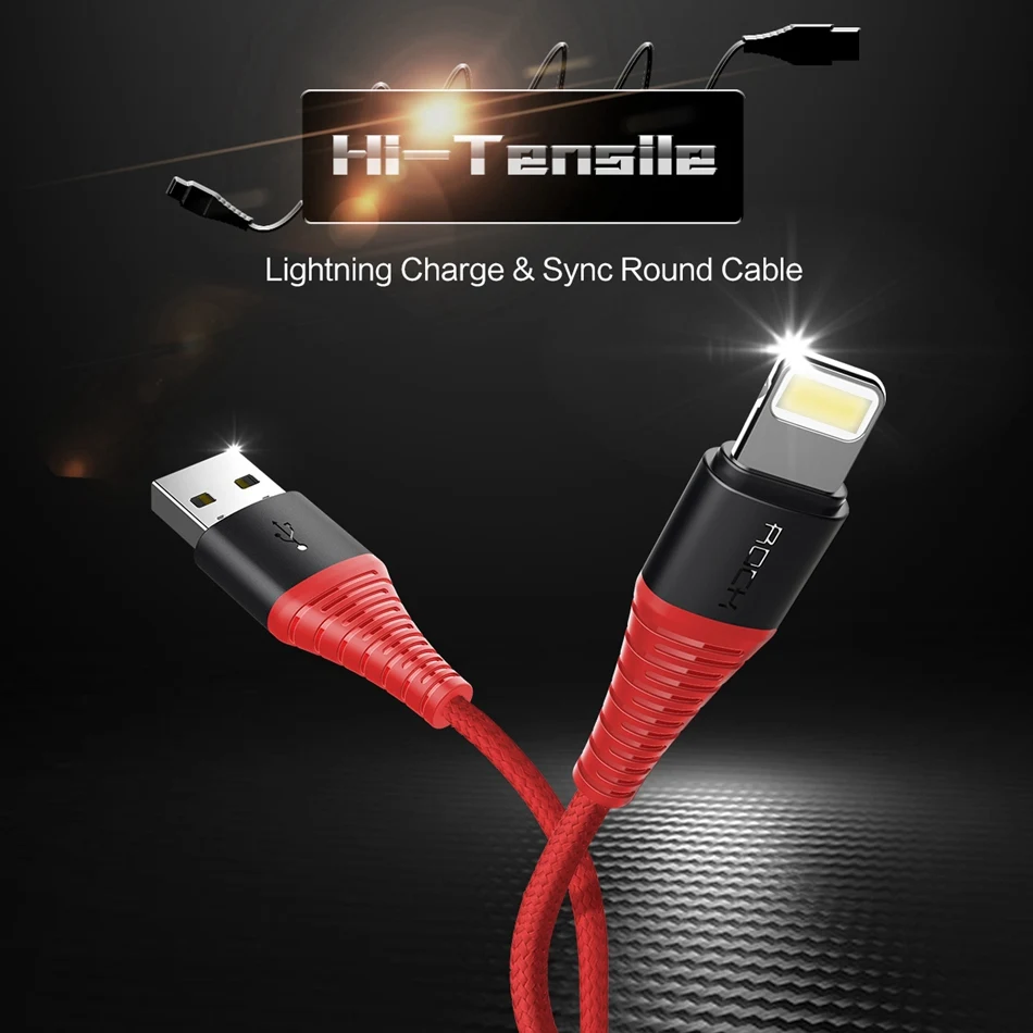 ROCK зарядный Шнур для iPhone XR, прочный usb-кабель для синхронизации данных для iPhone 10X8 7 6 Plus 5S se iPad air iPod для iPhone кабель USB