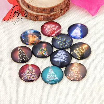 Рождество дерево Санта Клаус Стекло кабошон 25 мм Смешанная Круглый Фото Камея