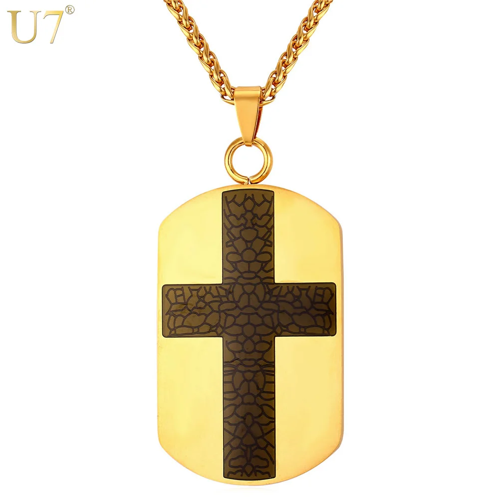 U7 Мужской Крест Подвеска Ожерелье Из Нержавеющей Стали Эмали Кулон С Цепочкой