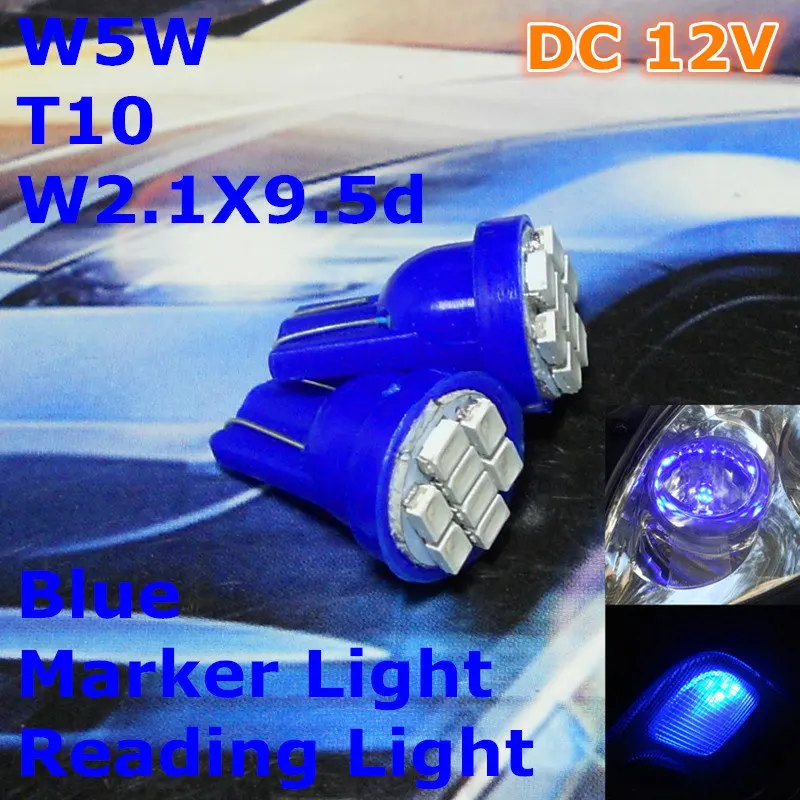 

12V LED Blue Color Car Bulb Lamp T10(8*1206 SMD Lamp)W5W W2.1X9.5d for Front Top Reading Signal Parking Light