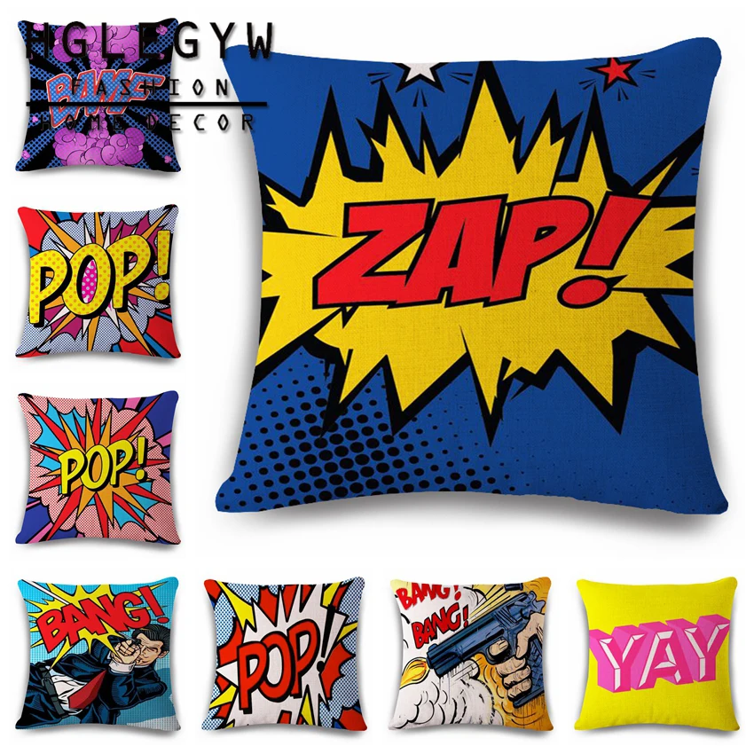 OK BANG POP YAY ART ZAP хлопковая льняная Подушка Чехол из хлопка и льна с принтом для