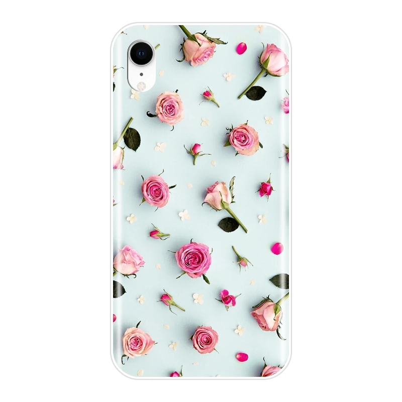 Чехол для Apple iPhone 6 S 7 8 X XR XS Max силиконовый мягкий чехол накладка с цветами розы Plus