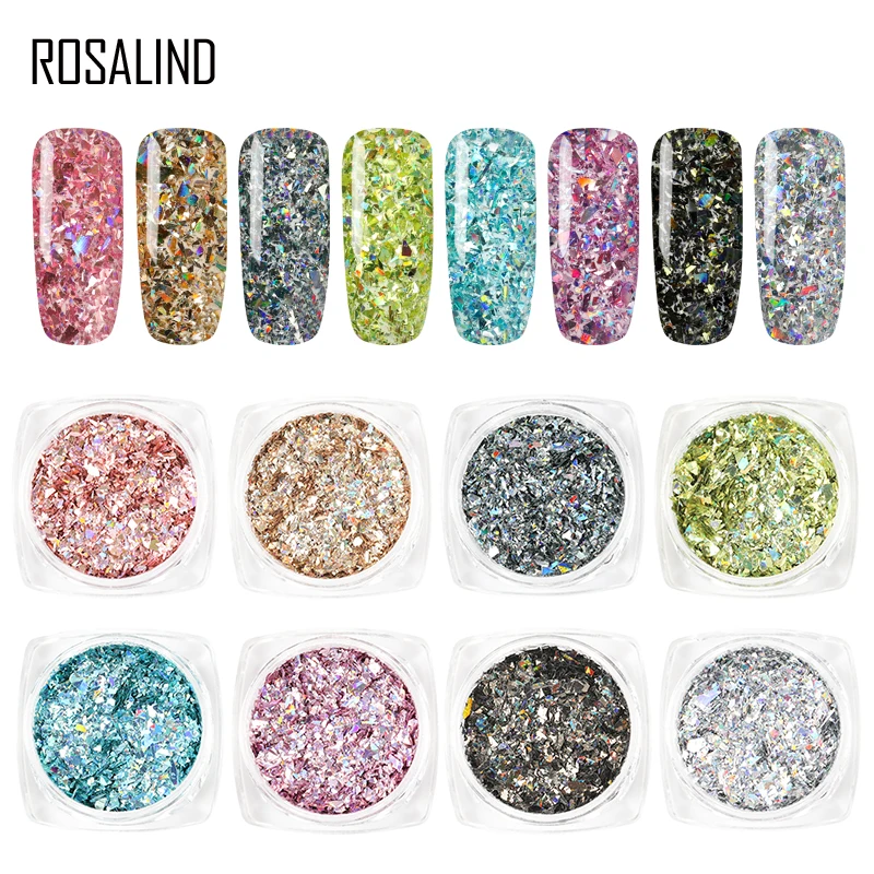 Гель лак для ногтей ROSALIND блестки хромированный порошок зеркальный тонкий