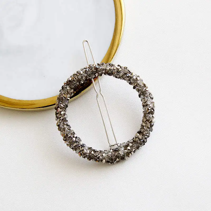Round Black 1Pcs Fashion Crystal Rhinestones Hair Clip Hairpin Star Triangle Round Shape Women Hair Clips Barrettes Hair Styling Accessories - Цвет: Round Black