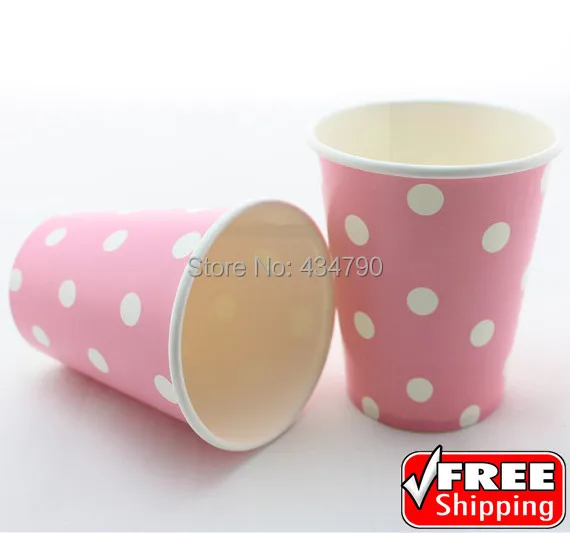 

60pcs 9OZ Baby Pink Party Paper Cups White Polka Dot,Drinking Wedding Birthday Tableware Partyware Paperware-Choose Your Colors