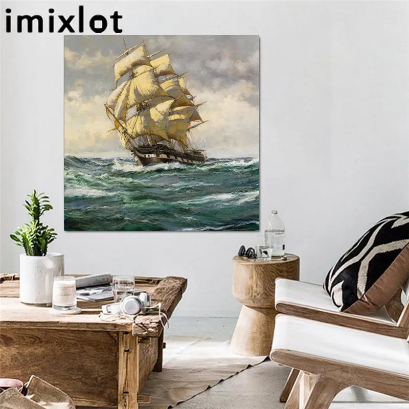Imixlot картины с изображением волны парусника для Гостиной Холст рисунки постер