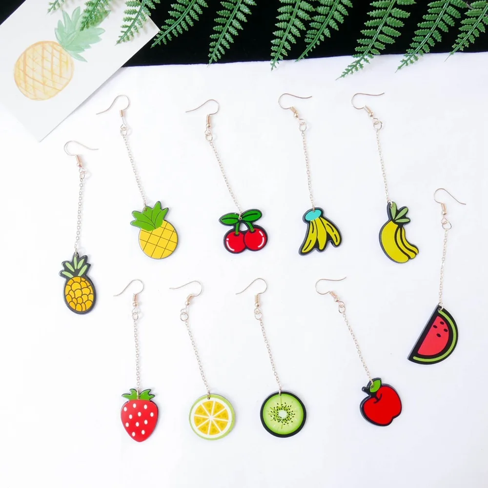 New Chic Fruits Plastic Earrings Pineapple Small Fresh Girl's Cute Female Jewelry Dropshipping | Украшения и аксессуары