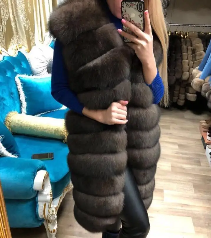 Dark Sable Color Натуральный Лисий мех пальто натуральный мех лисы длинная куртка-жилет женское теплое пальто натуральный мех пальто куртка натуральный мех пальто - Цвет: Dark Sable Color