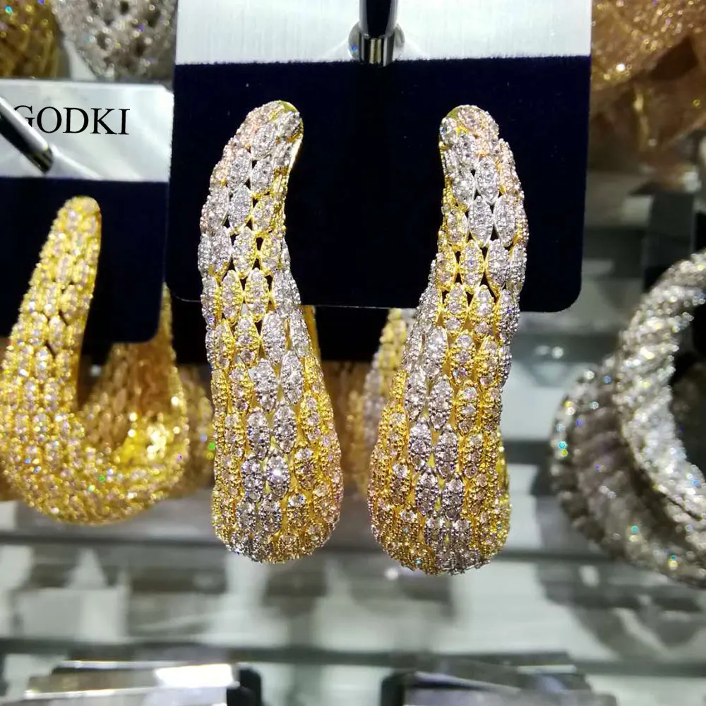 GODKI, Роскошные, большие, геометрической формы, модные, разноцветные, с кубическим цирконием, вечерние, для помолвки, люстры, серьги, ювелирные изделия для женщин