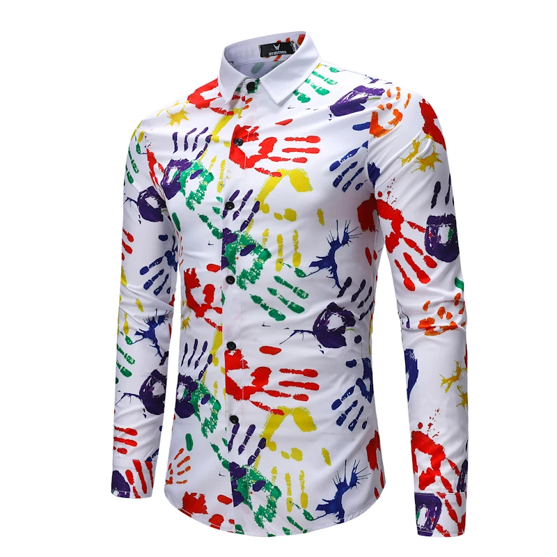 

2020 New White Mens Shirts size S-3XL Flower Shirt men Long-sleeved Camisa