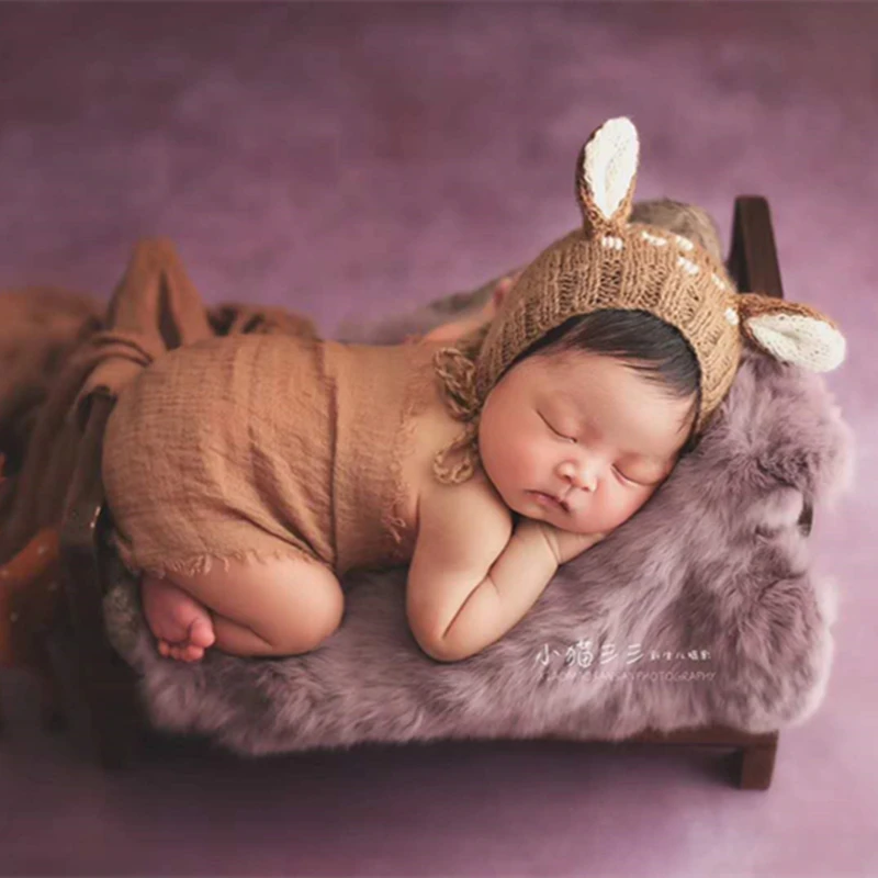 Mohair Milu deer Bonnet Knitting Pattern Stocking Cap Baby Hat with Ears Photography props | Детская одежда и обувь