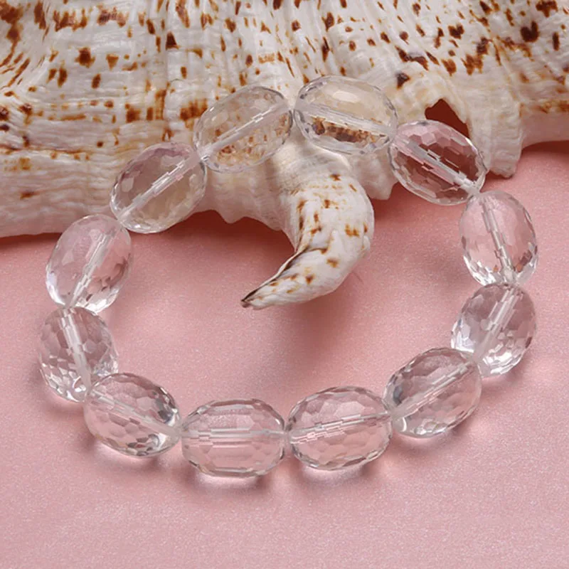 

JYX White Crystal Bracelet 18x13mm Oval Faceted Rock Crystal Beads Elasticated Bracelet Fashion Gift For Women 7.5"