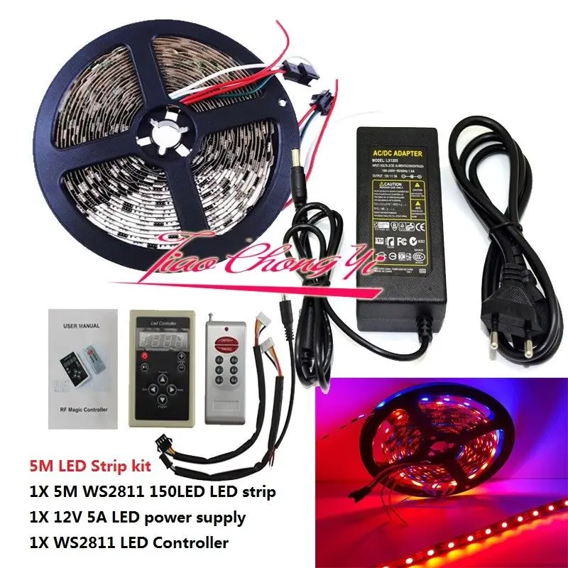 DC12V WS2811 RGB Адресуемая Светодиодная лента IP20+ RF беспроводной контроллер+ комплект питания