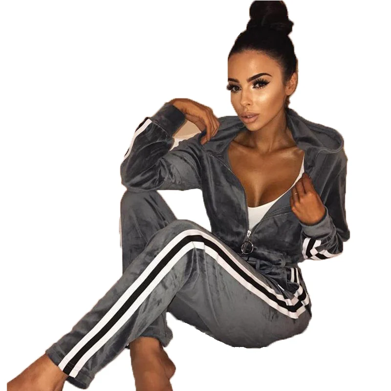 

Женская спортивная одежда, осенне-зимний теплый вельветовый спортивный костюм, комплект из двух предметов, толстовка с капюшоном и штаны, 2 ...