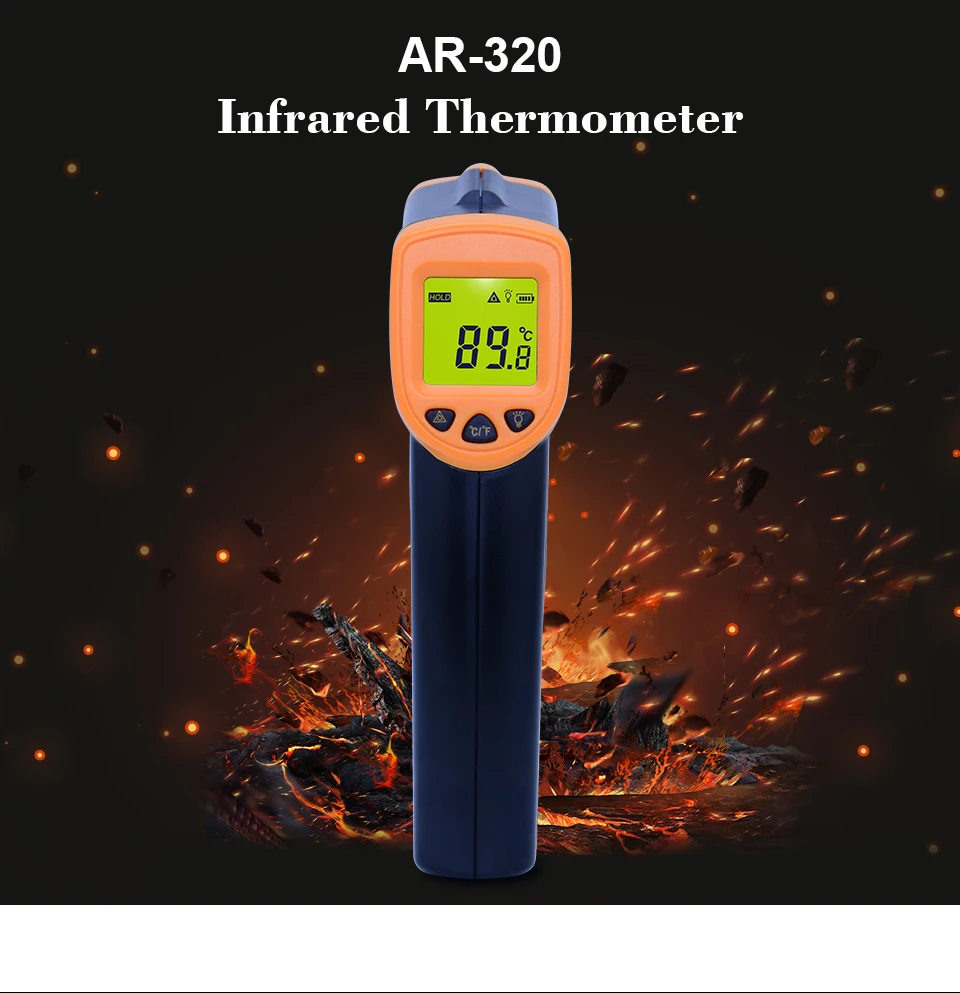 LDC ИК-дисплей цифровой инфракрасный термометр AR320-32~ 380C(-26~ 716F) Бесконтактный ИК лазерный точечный пистолет пирометр