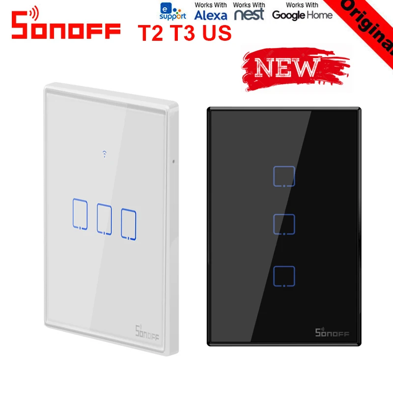 Интеллектуальный выключатель света Sonoff T2 T3US 120 Размеры 1/2/3 TX 433 МГц RF удаленным управлением переключатель Wi-Fi с границы работает с Amazon Alexa Google home homekit