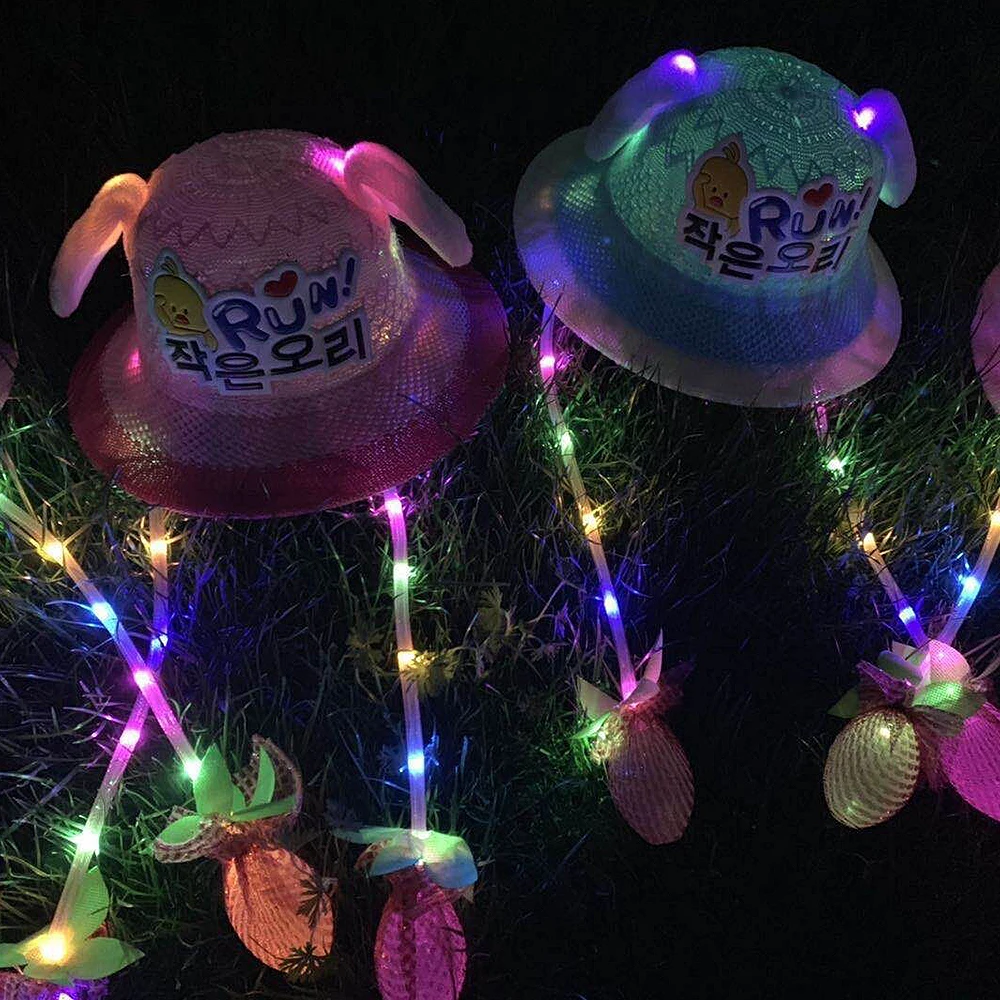 

Kids Baby Cute Bunny Fisherman Hat Girls Funny New Luminous Rabbit Ears Straw Hats Toy Moving Ear Up Down Sun Hat Pattern Random