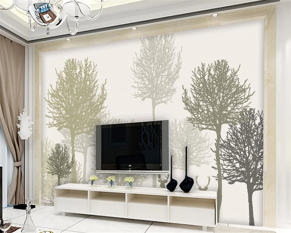 Beibehang Custom wallpaper Simple Pastoral Gray Retro Woods Elk TV Background Wall Home Decor Living room Bedroom 3d | Обустройство